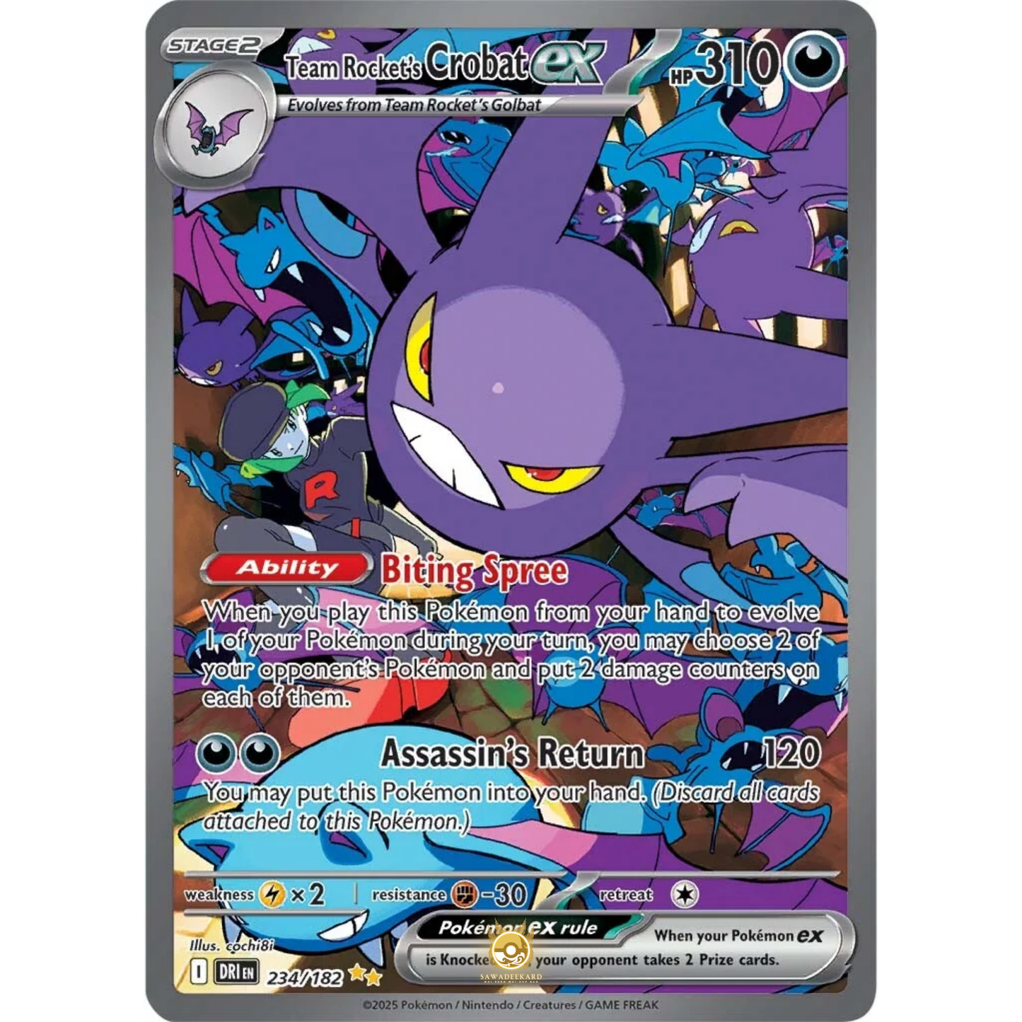 [ENG] Pokemon SV10 Destined Rivals: 234/182 Team Rocket's Crobat ex [Darkness] [SIR - Special Illustration Rare] (Foil)