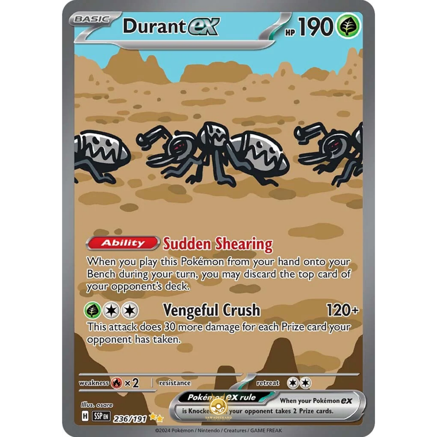 [ENG] Pokemon SV08 Surging Sparks: 236/191 Durant ex [Grass] [SIR - Special Illustration Rare] (Foil)