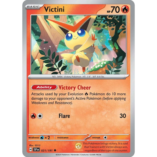 [ENG] Pokemon SV08 Surging Sparks: 021/191 Victini [Fire] [U - Uncommon] (Non-foil)