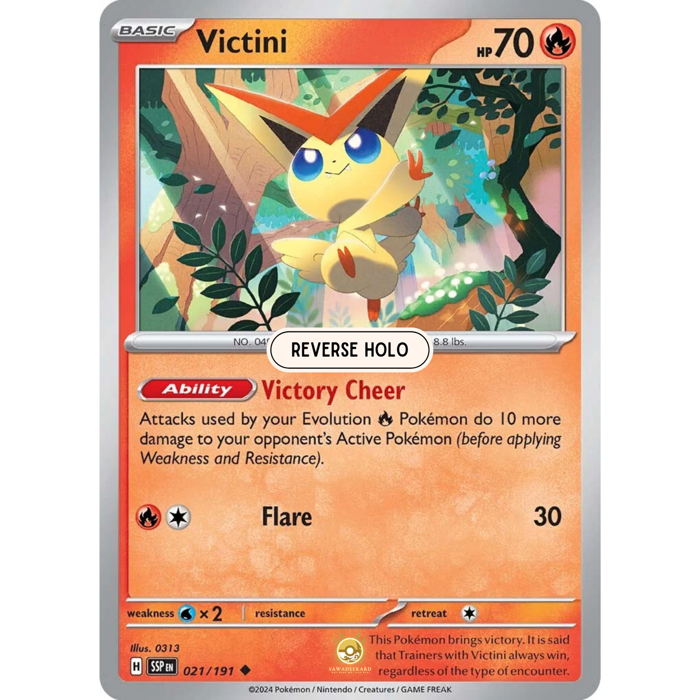 [ENG] Pokemon SV08 Surging Sparks: 021/191 Victini [Fire] [U - Uncommon] (Reverse Holo)