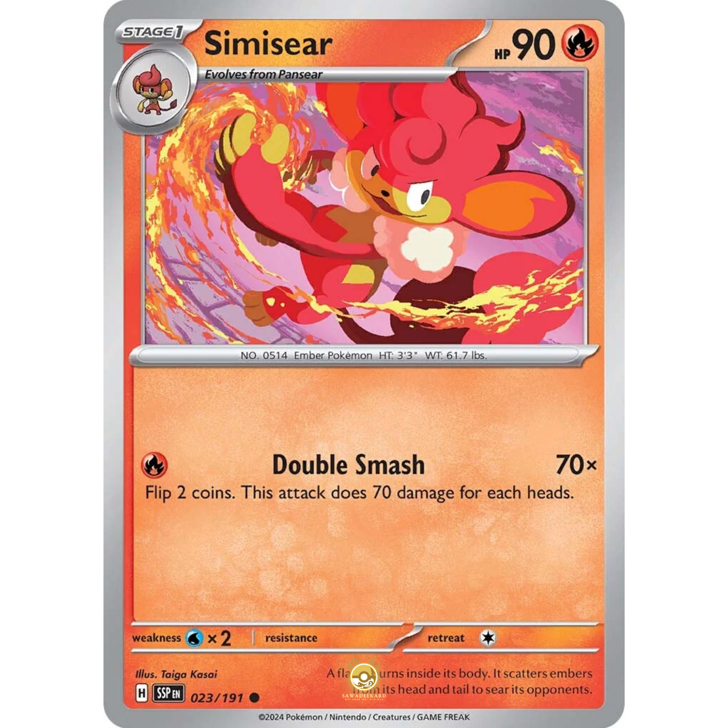 [ENG] Pokemon SV08 Surging Sparks: 023/191 Simisear [Fire] [C - Common] (Non-foil)