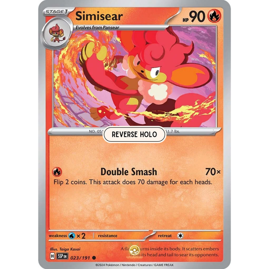[ENG] Pokemon SV08 Surging Sparks: 023/191 Simisear [Fire] [C - Common] (Reverse Holo)