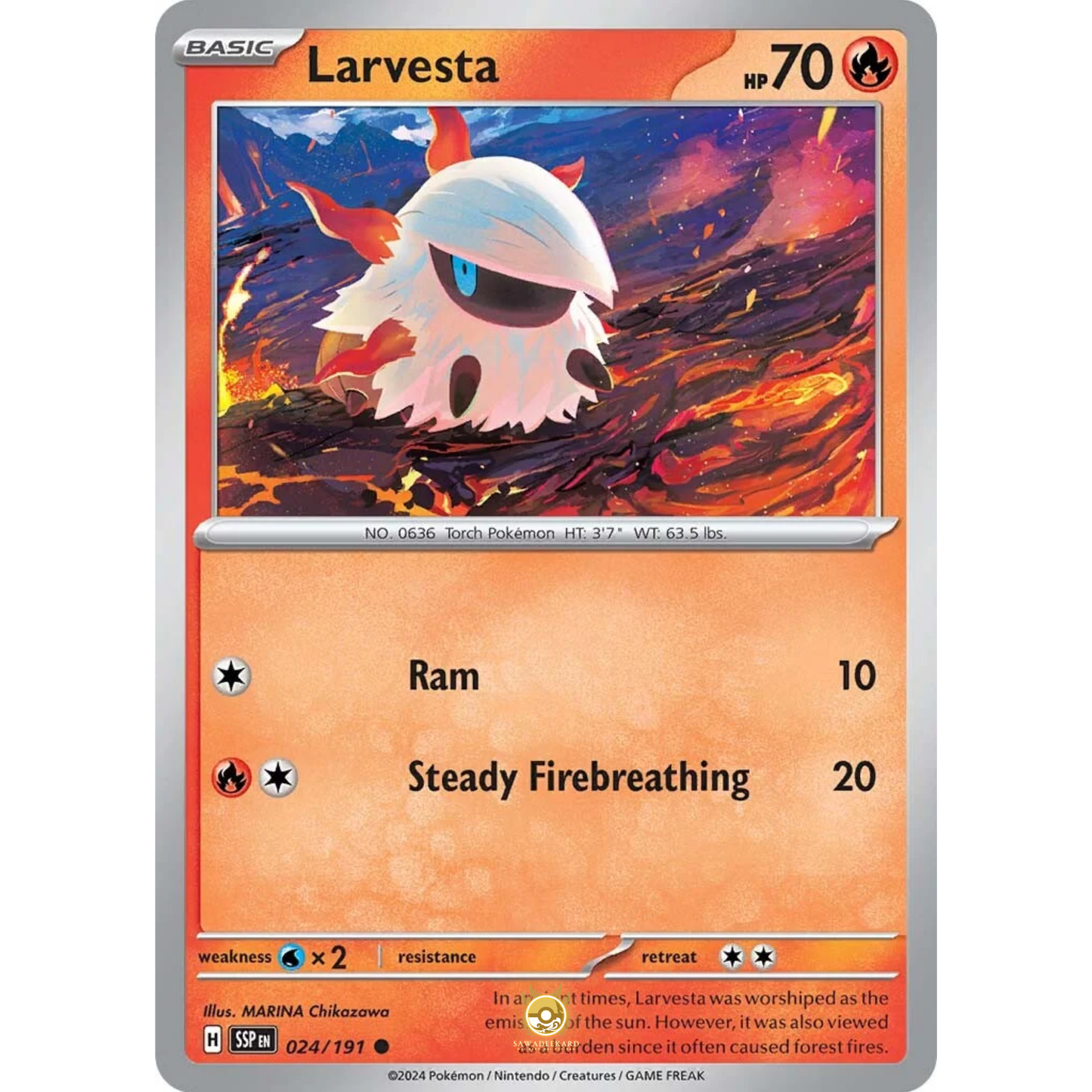 [ENG] Pokemon SV08 Surging Sparks: 024/191 Larvesta [Fire] [C - Common] (Non-foil)