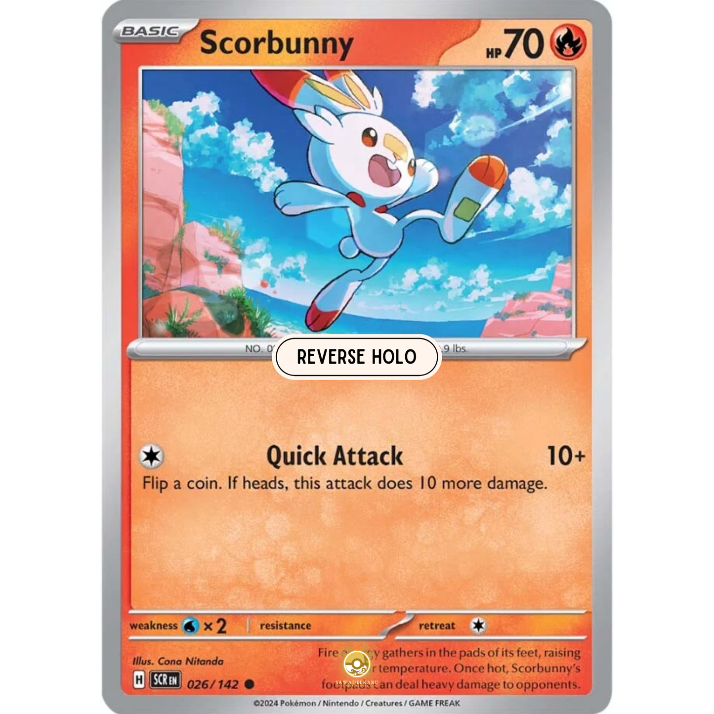 [ENG] Pokemon SV07 Stellar Crown: 026/142 Scorbunny [Fire] [C - Common] (Reverse Holo)