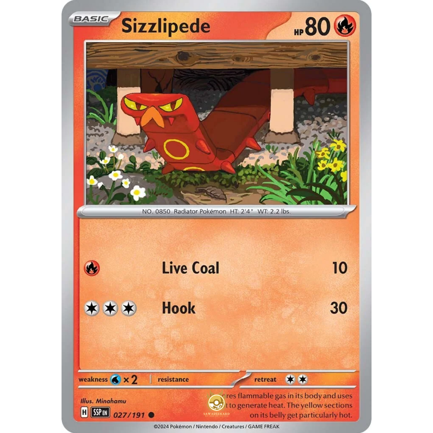 [ENG] Pokemon SV08 Surging Sparks: 027/191 Sizzlipede [Fire] [C - Common] (Non-foil)