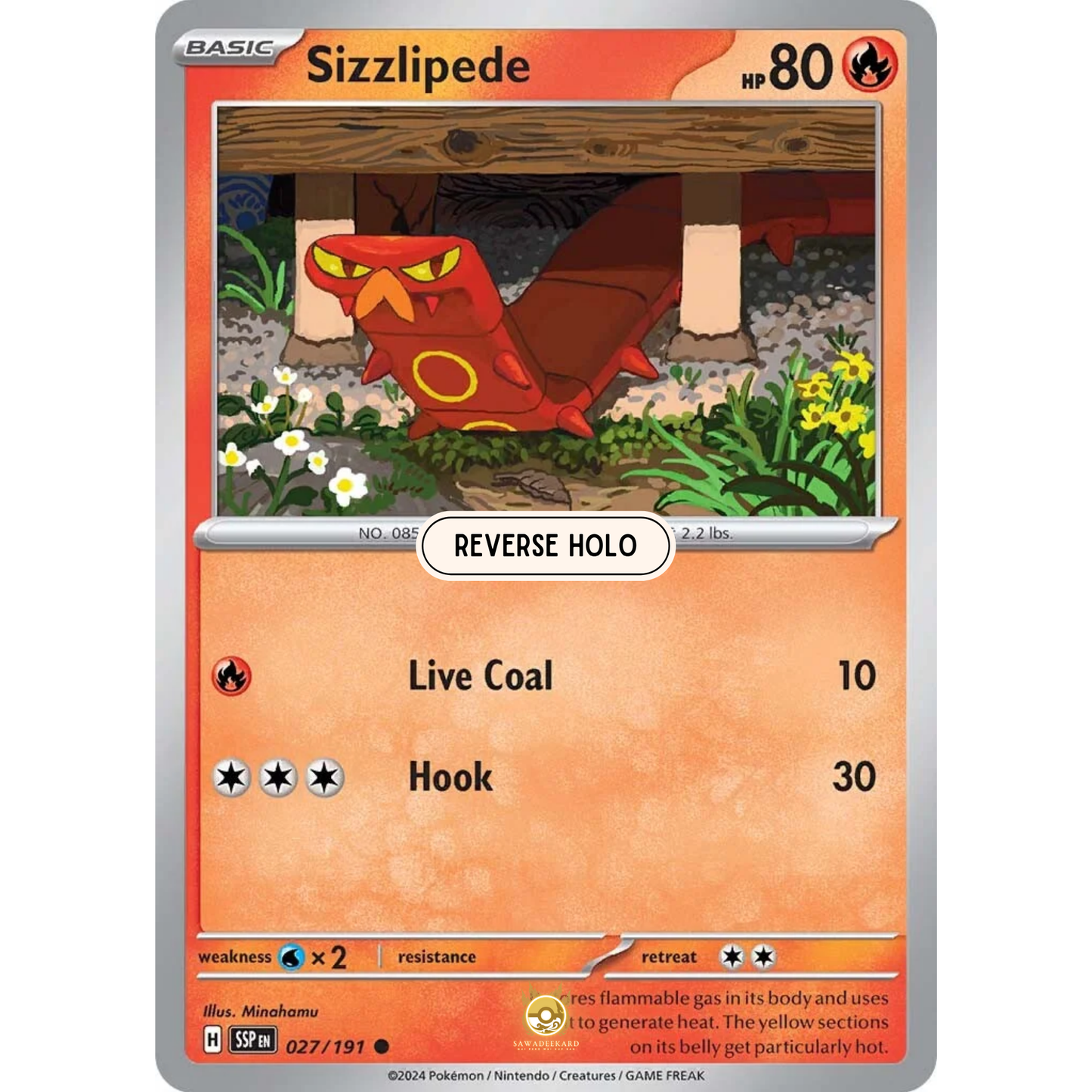 [ENG] Pokemon SV08 Surging Sparks: 027/191 Sizzlipede [Fire] [C - Common] (Reverse Holo)