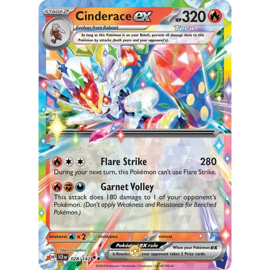 [ENG] Pokemon SV07 Stellar Crown: 028/142 Cinderace ex [Fire] [RR - Double Rare] (Foil)