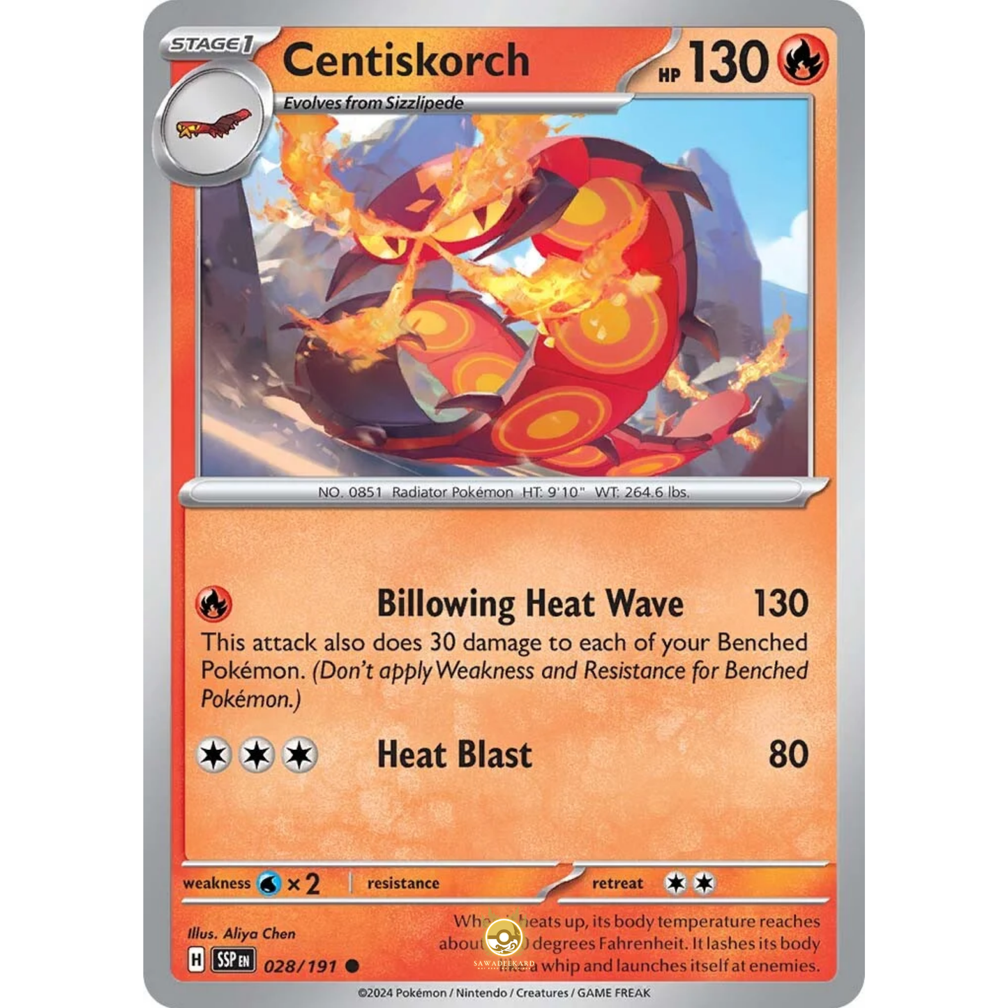 [ENG] Pokemon SV08 Surging Sparks: 028/191 Centiskorch [Fire] [C - Common] (Non-foil)