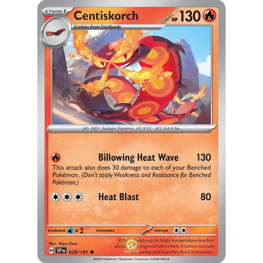 [ENG] Pokemon SV08 Surging Sparks: 028/191 Centiskorch [Fire] [C - Common] (Non-foil)