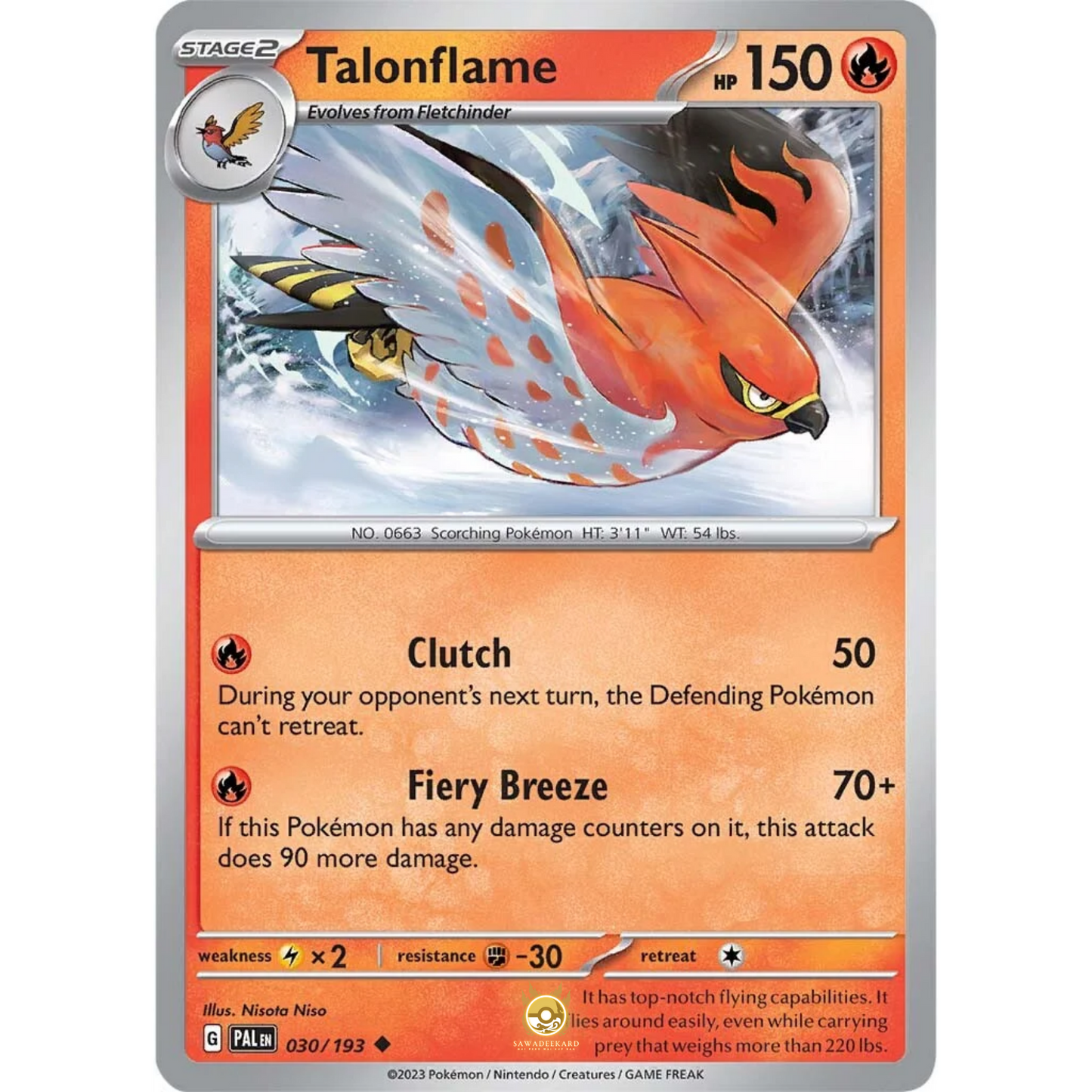 [ENG] SV02 Paldea Evolved: 030/193 Talonflame U (Non-Foil)