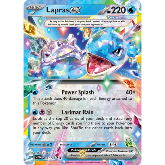 [ENG] Pokemon SV07 Stellar Crown: 032/142 Lapras ex [Water] [RR - Double Rare] (Foil)
