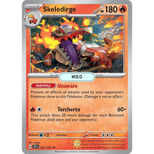 [ENG] Pokemon SV08 Surging Sparks: 031/191 Skeledirge [Fire] [R - Rare] (Foil)