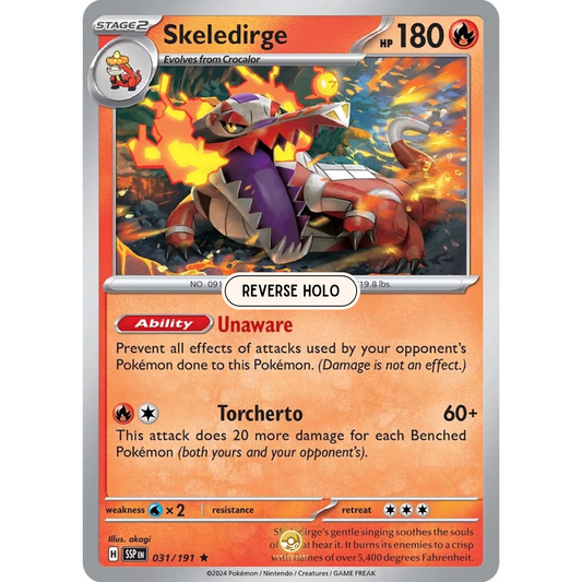 [ENG] Pokemon SV08 Surging Sparks: 031/191 Skeledirge [Fire] [R - Rare] (Reverse Holo)