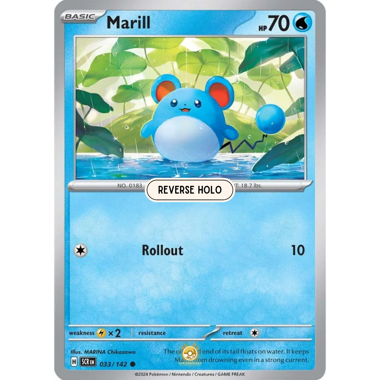 [ENG] Pokemon SV07 Stellar Crown: 033/142 Marill [Water] [C - Common] (Reverse Holo)