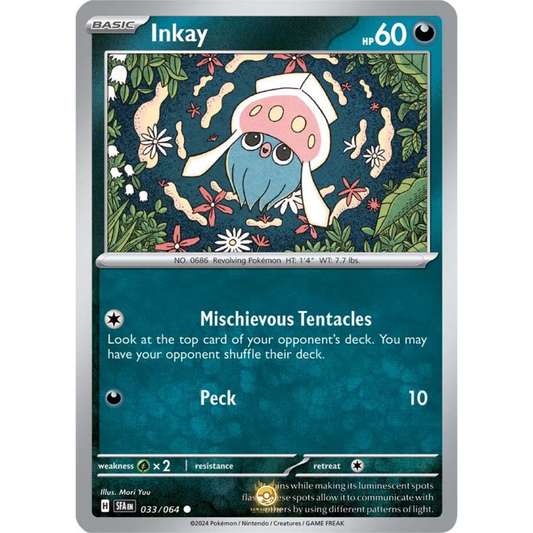 [ENG] Pokemon SV6.5 Shrouded Fable: 033/064 Inkay [Darkness] [C - Common] (Non-foil)