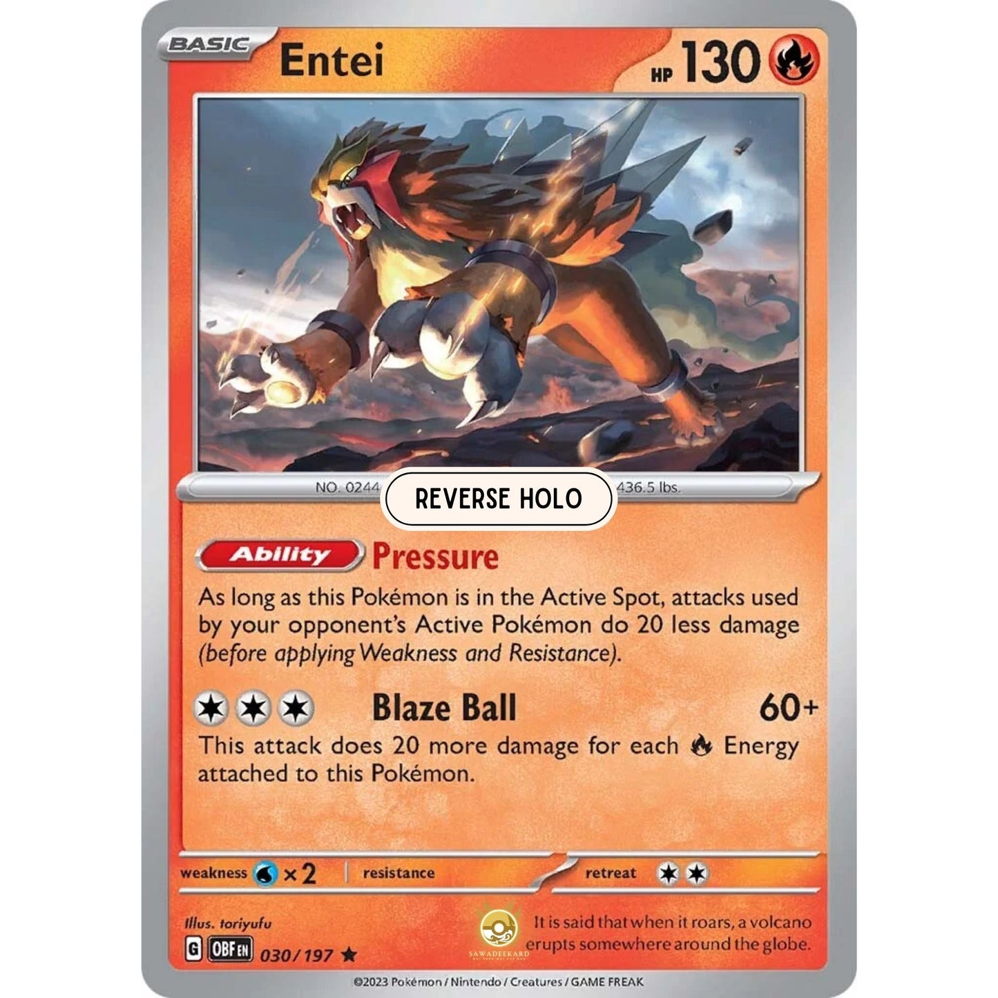 [ENG]	SV03	Obsidian Flames:	030/197	Entei	R	(Reverse Holo)