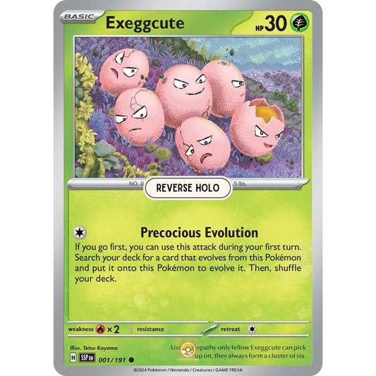 [ENG] Pokemon SV08 Surging Sparks: 001/191 Exeggcute [Grass] [C - Common] (Reverse Holo)