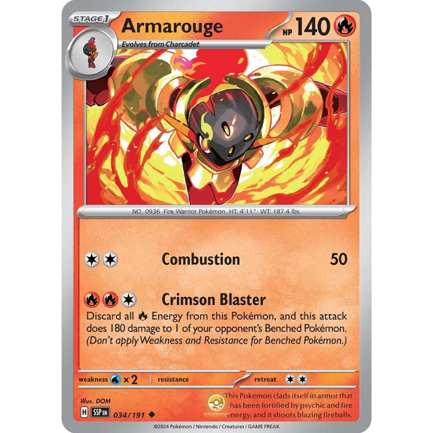 [ENG] Pokemon SV08 Surging Sparks: 034/191 Armarouge [Fire] [U - Uncommon] (Non-foil)