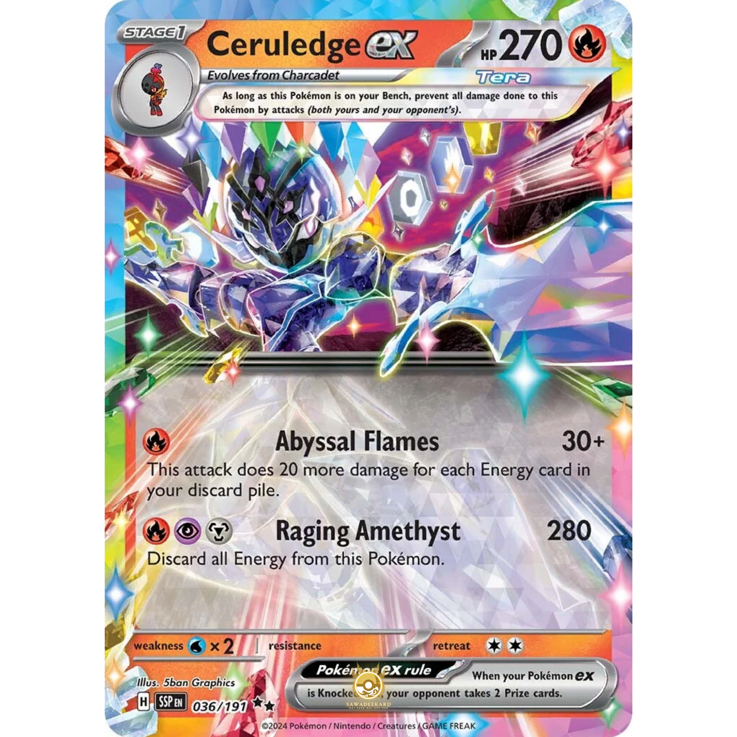 [ENG] Pokemon SV08 Surging Sparks: 036/191 Ceruledge ex [Fire] [RR - Double Rare] (Foil)