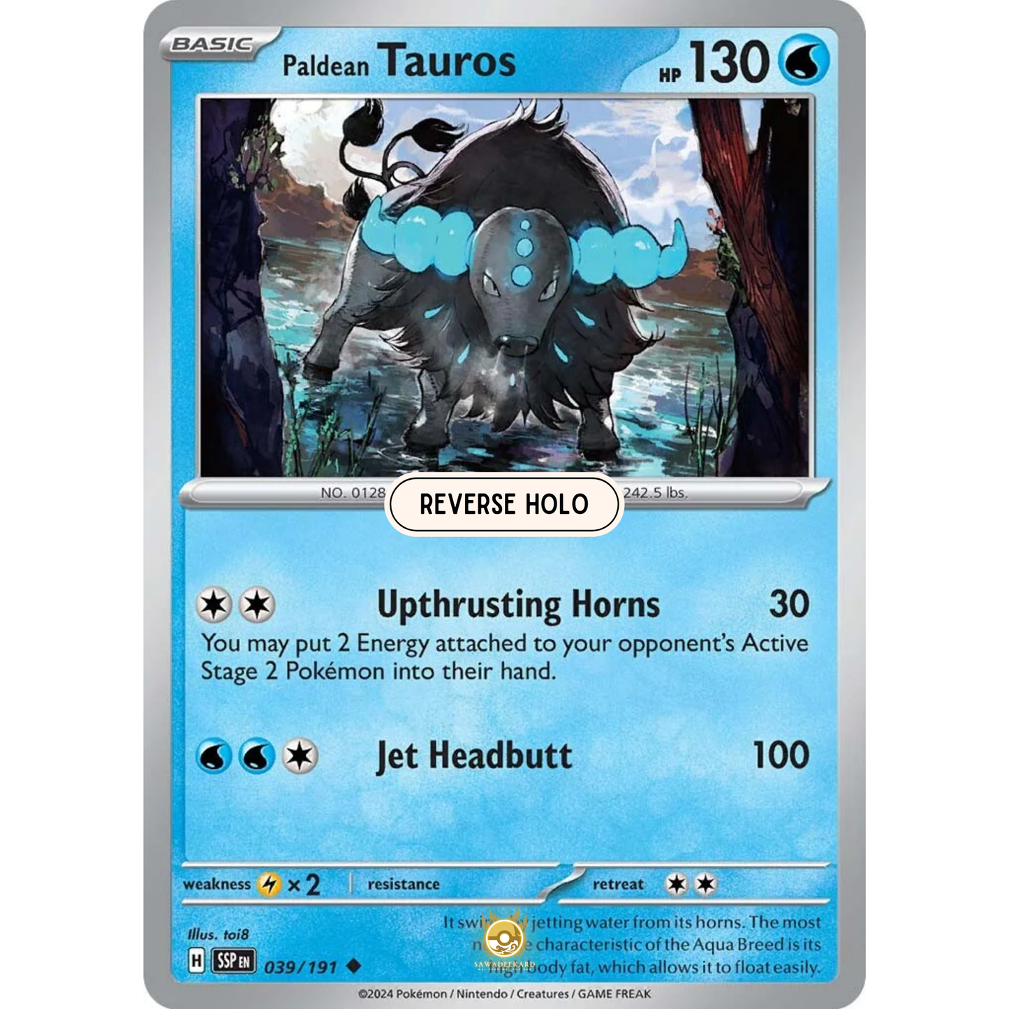 [ENG] Pokemon SV08 Surging Sparks: 039/191 Paldean Tauros [Water] [U - Uncommon] (Reverse Holo)
