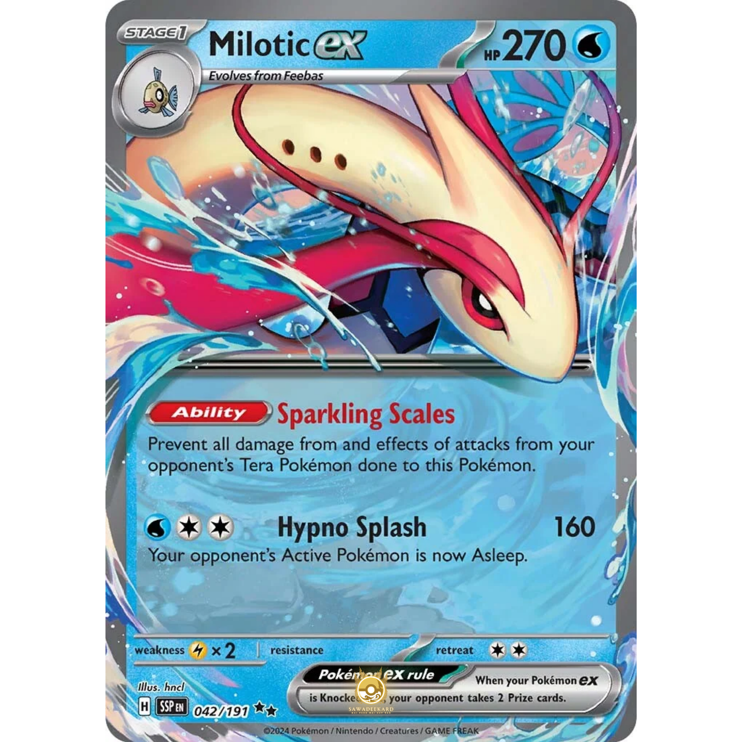 [ENG] Pokemon SV08 Surging Sparks: 042/191 Milotic ex [Water] [RR - Double Rare] (Foil)