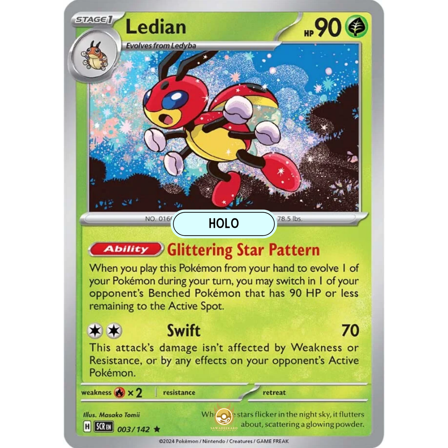 [ENG] Pokemon SV07 Stellar Crown: 003/142 Ledian [Grass] [R - Rare] (Foil)