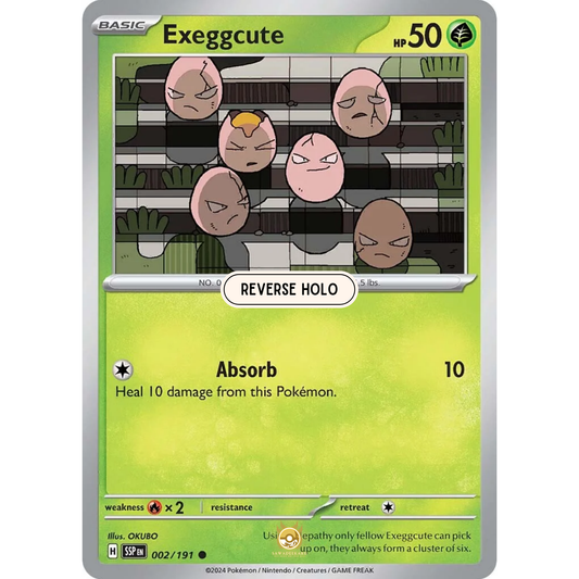 [ENG] Pokemon SV08 Surging Sparks: 002/191 Exeggcute [Grass] [C - Common] (Reverse Holo)