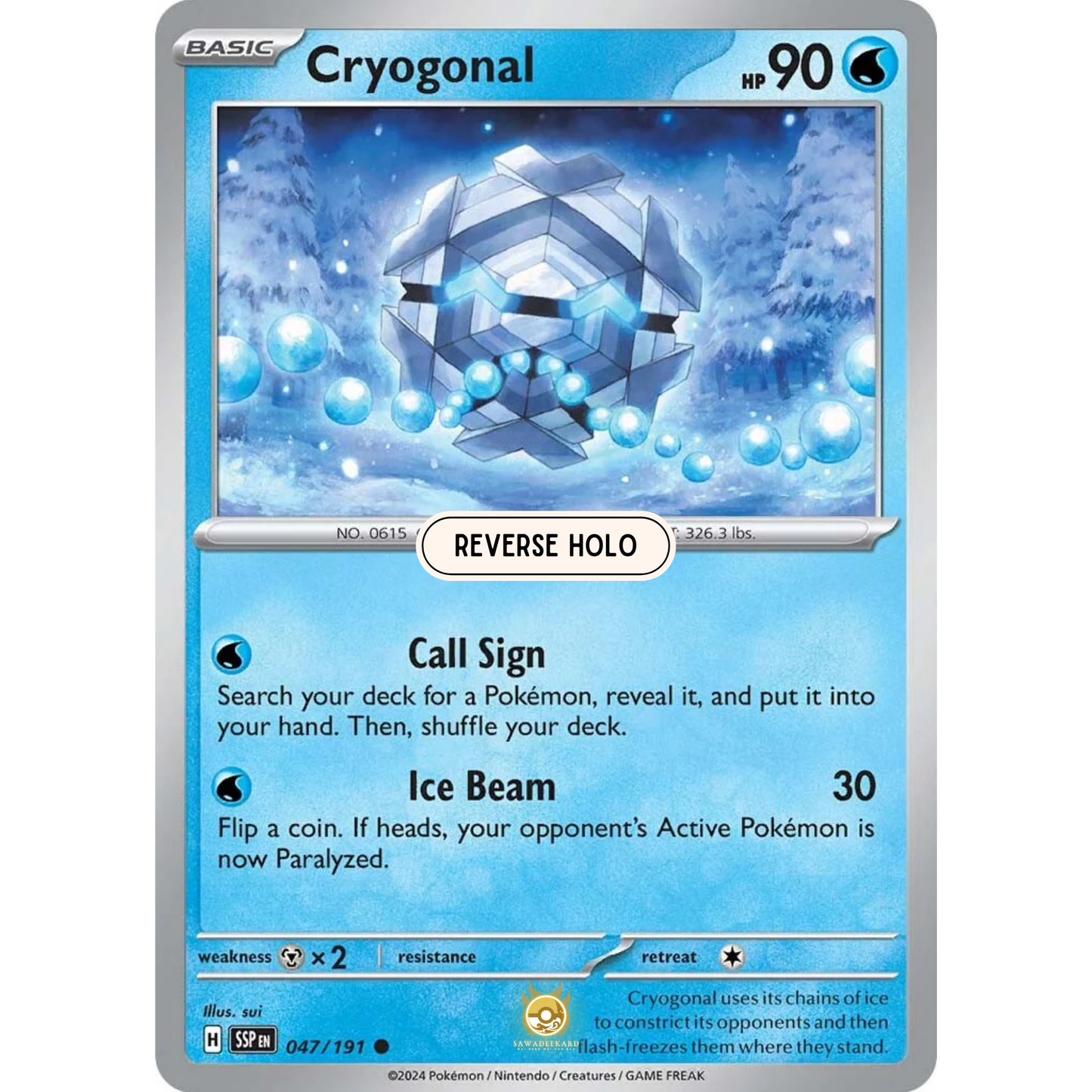 [ENG] Pokemon SV08 Surging Sparks: 047/191 Cryogonal [Water] [C - Common] (Reverse Holo)
