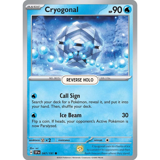 [ENG] Pokemon SV08 Surging Sparks: 047/191 Cryogonal [Water] [C - Common] (Reverse Holo)