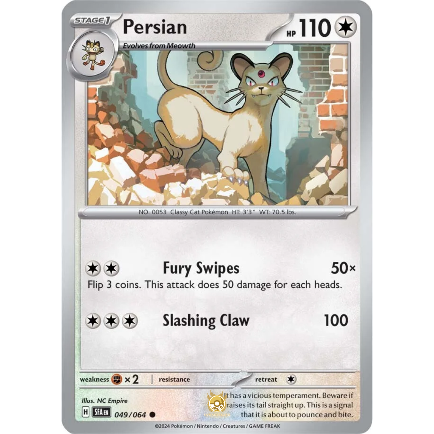 [ENG] Pokemon SV6.5 Shrouded Fable: 049/064 Persian [Colorless] [C - Common] (Non-foil)