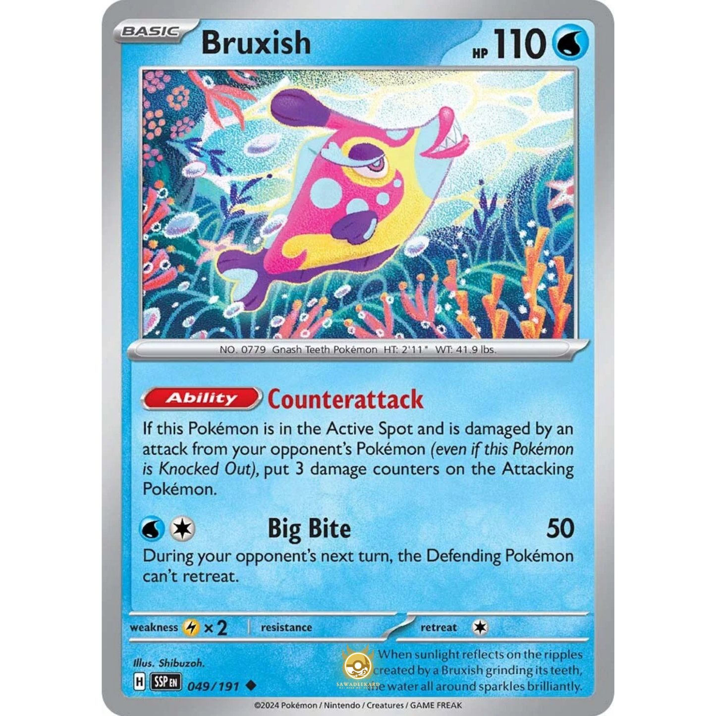 [ENG] Pokemon SV08 Surging Sparks: 049/191 Bruxish [Water] [U - Uncommon] (Non-foil)