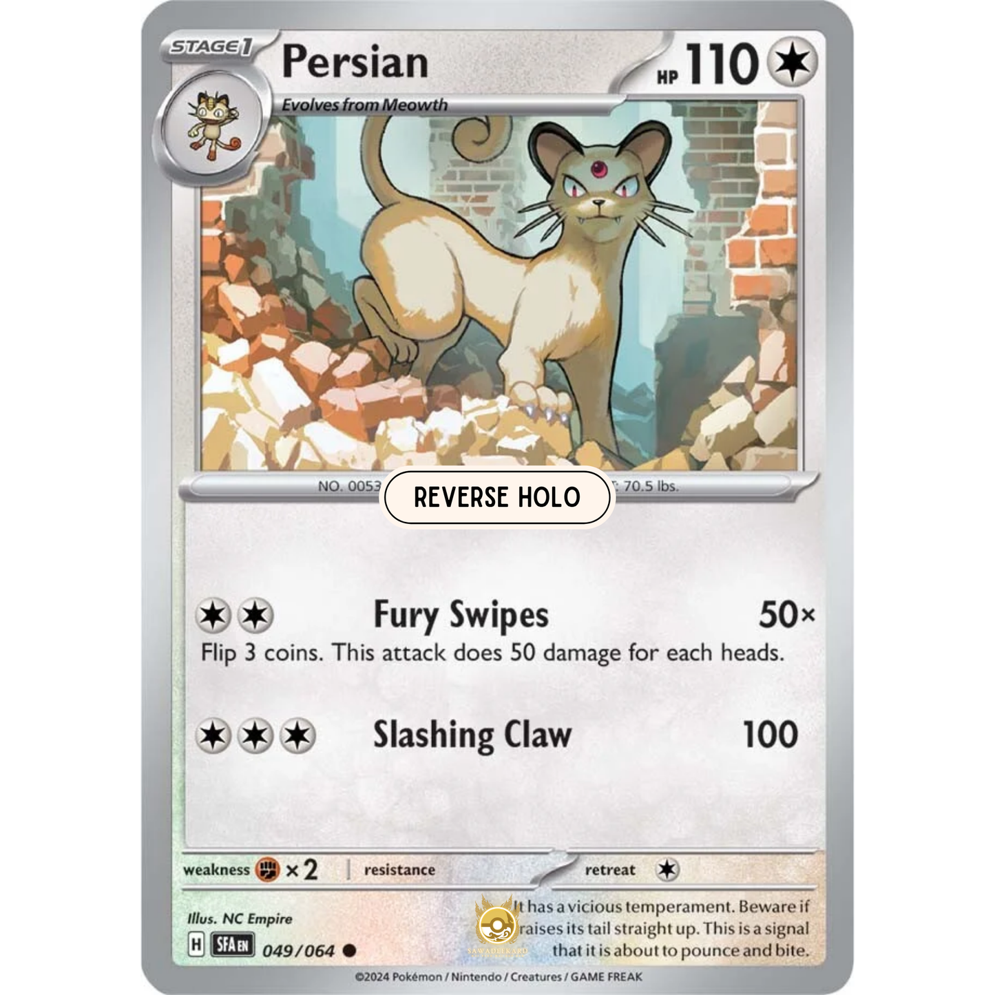 [ENG] Pokemon SV6.5 Shrouded Fable: 049/064 Persian [Colorless] [C - Common] (Reverse Holo)