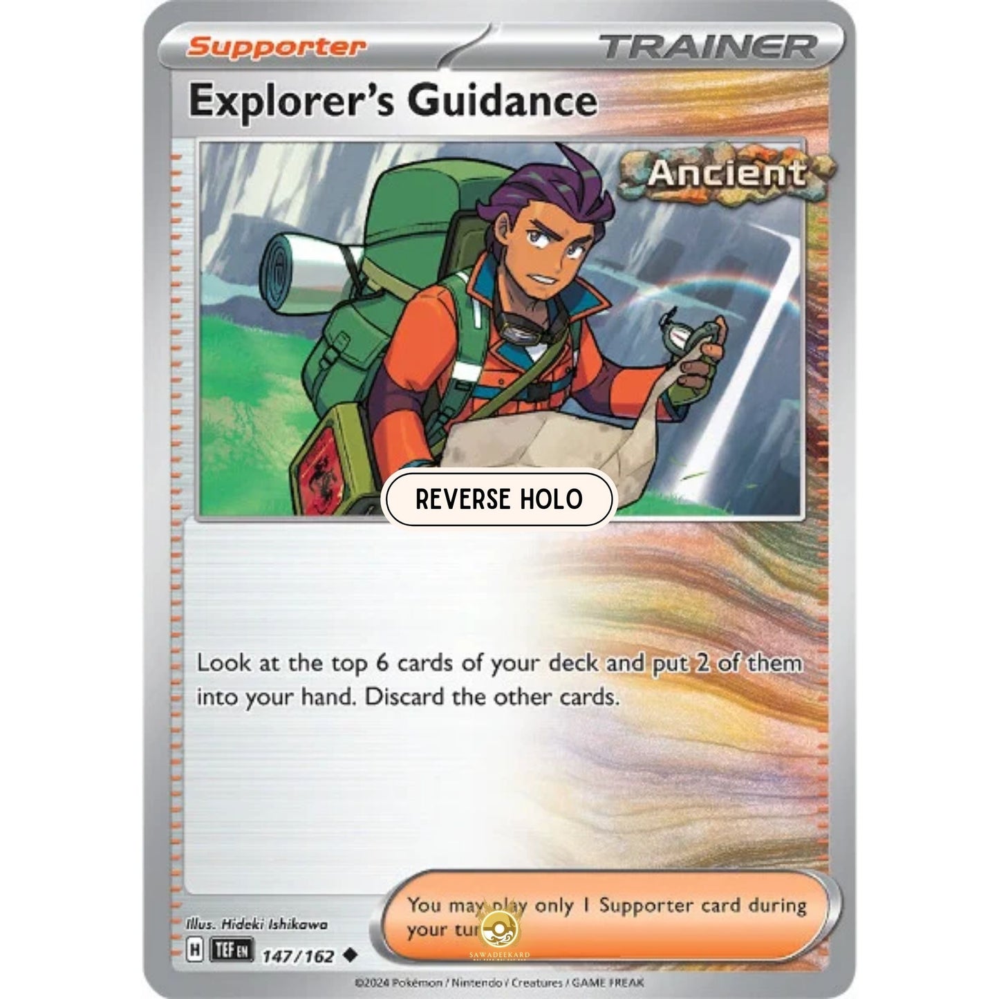 [ENG]	SV05	Temporal Forces:	147/162	Explorer's Guidance	[Supporter]	[U - Uncommon]	(Reverse Holo)