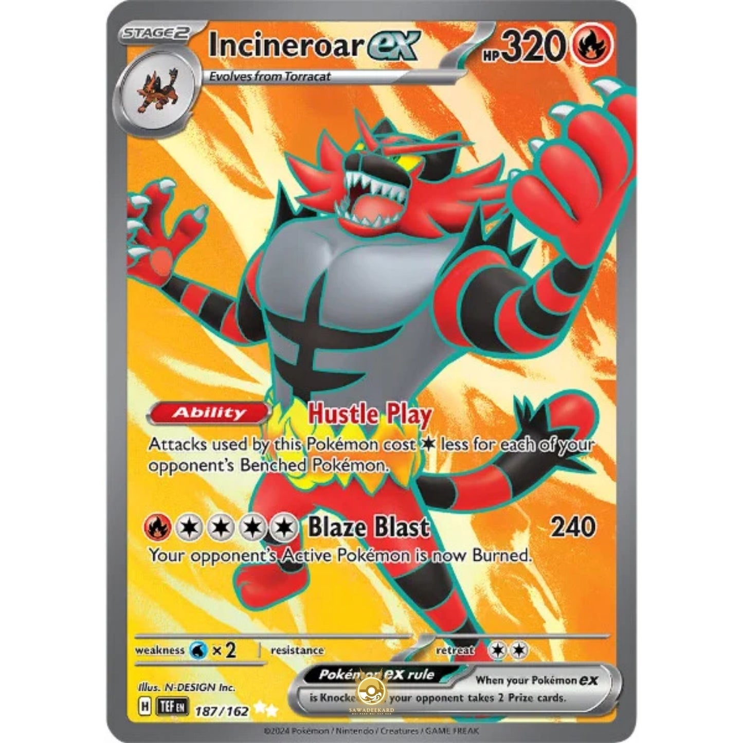 [ENG]	SV05	Temporal Forces:	187/162	Incineroar ex	[Fire]	[UR - Ultra Rare]	(Foil)