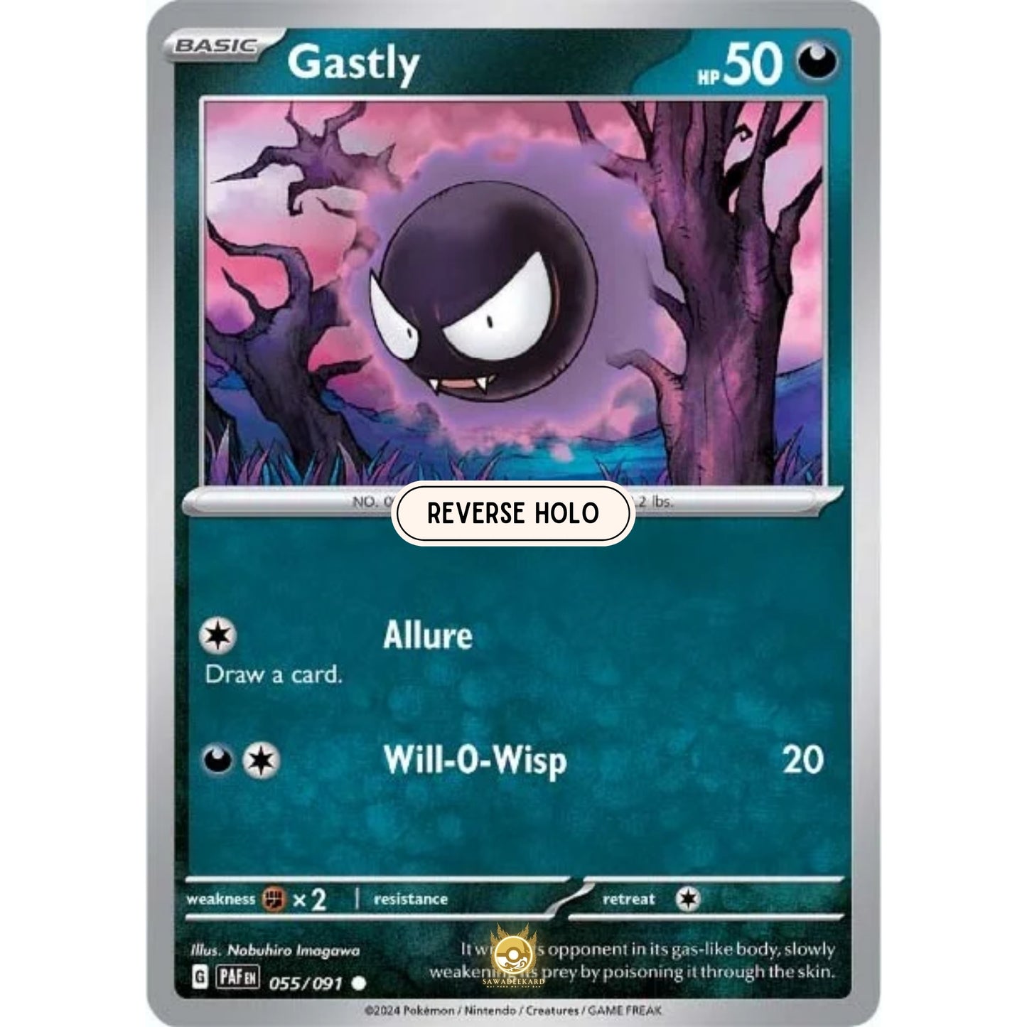 [ENG]	Pokemon	SV4.5	Paldean Fates:	055/091	Gastly	[Darkness]	[C - Common]	(Reverse Holo)