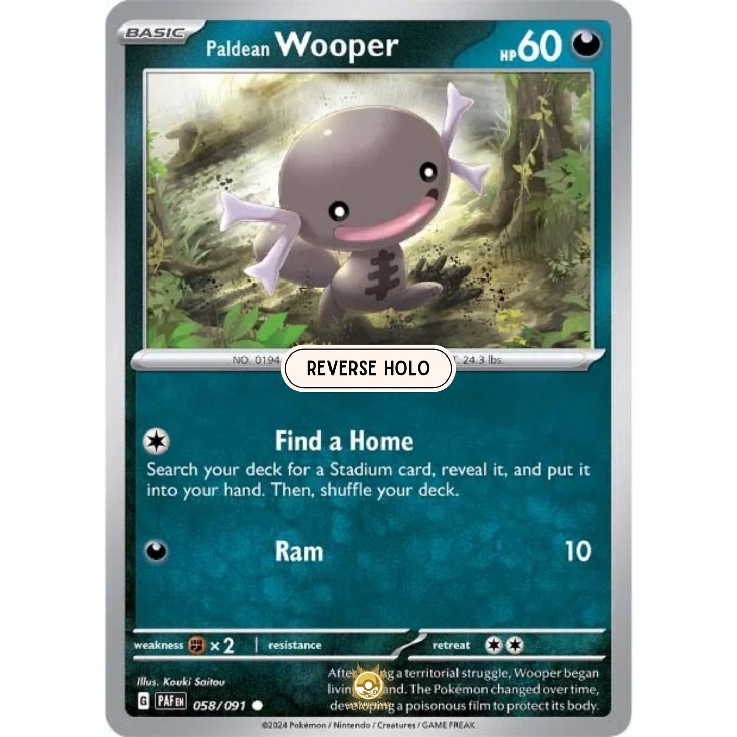 [ENG]	Pokemon	SV4.5	Paldean Fates:	058/091	Paldean Wooper	[Darkness]	[C - Common]	(Reverse Holo)
