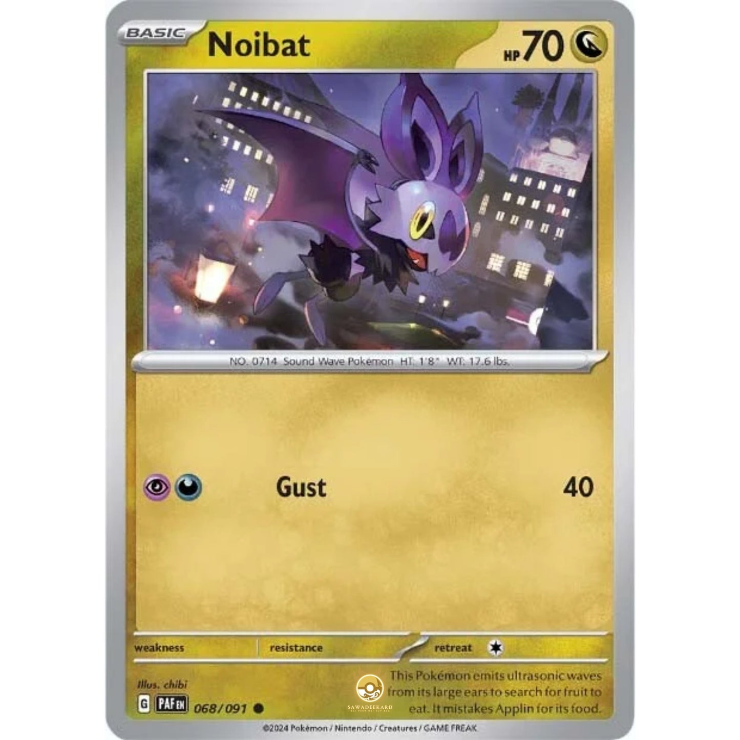 [ENG]	Pokemon	SV4.5	Paldean Fates:	068/091	Noibat	[Dragon]	[C - Common]	(Non-Foil)