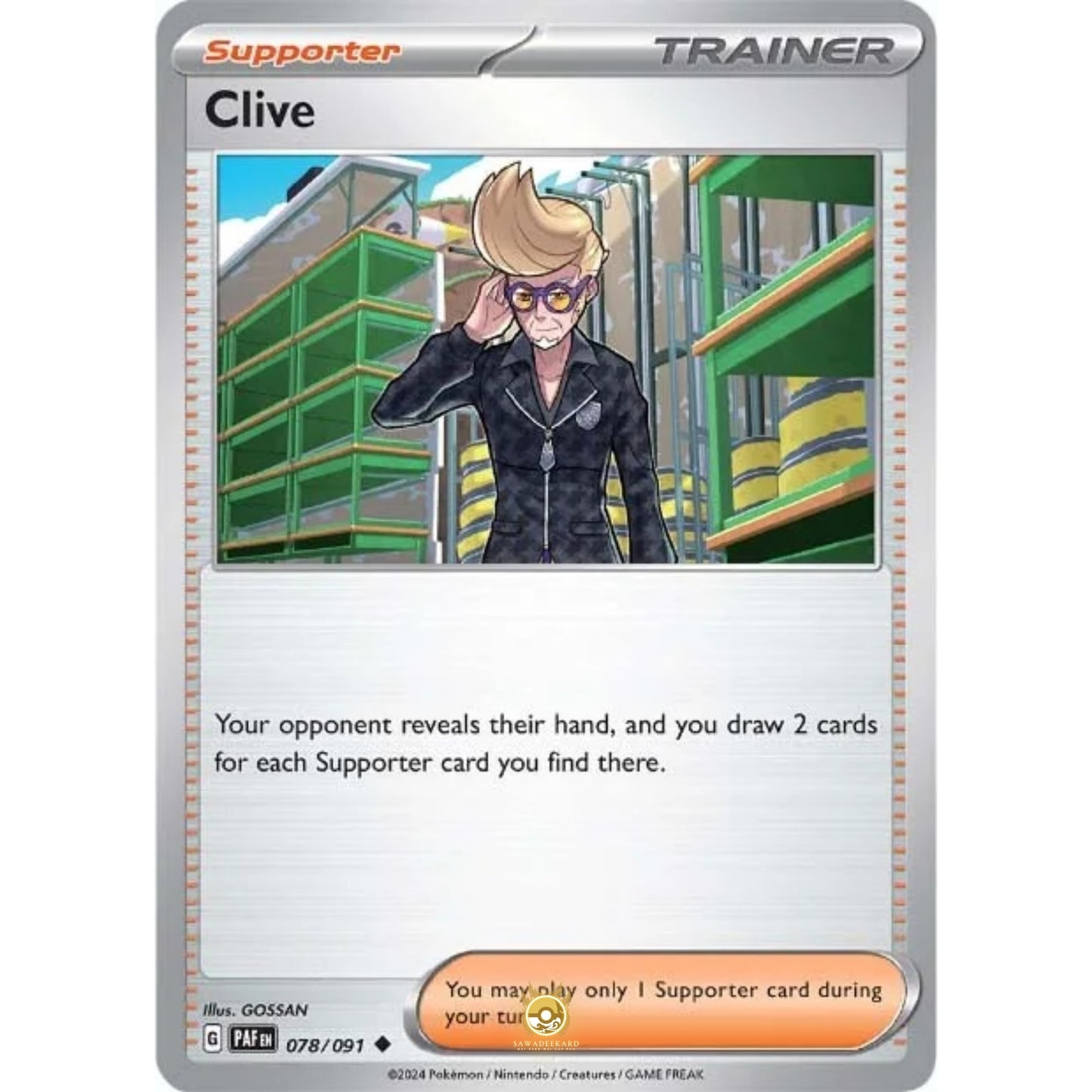 [ENG]	Pokemon	SV4.5	Paldean Fates:	078/091	Clive	[Supporter]	[U - Uncommon]	(Non-Foil)