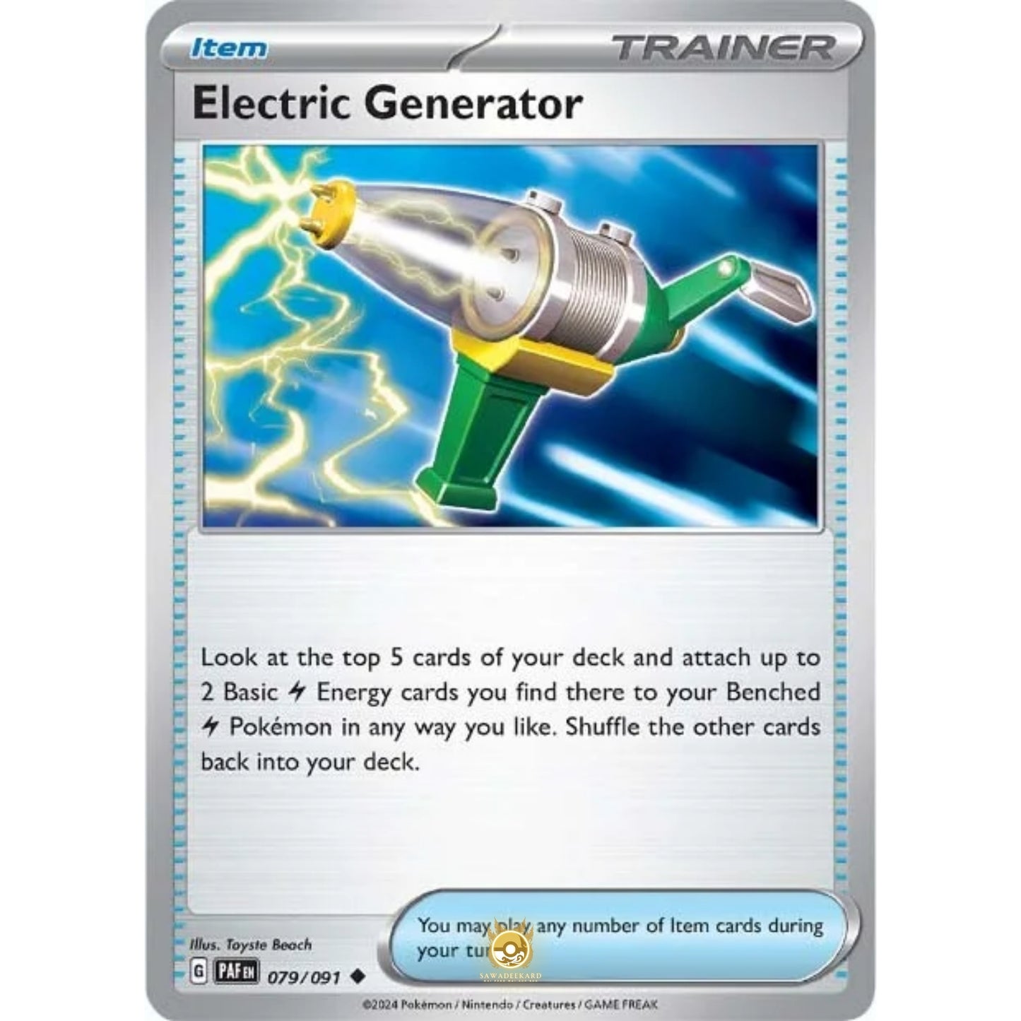 [ENG]	Pokemon	SV4.5	Paldean Fates:	079/091	Electric Generator	[Item]	[U - Uncommon]	(Non-Foil)