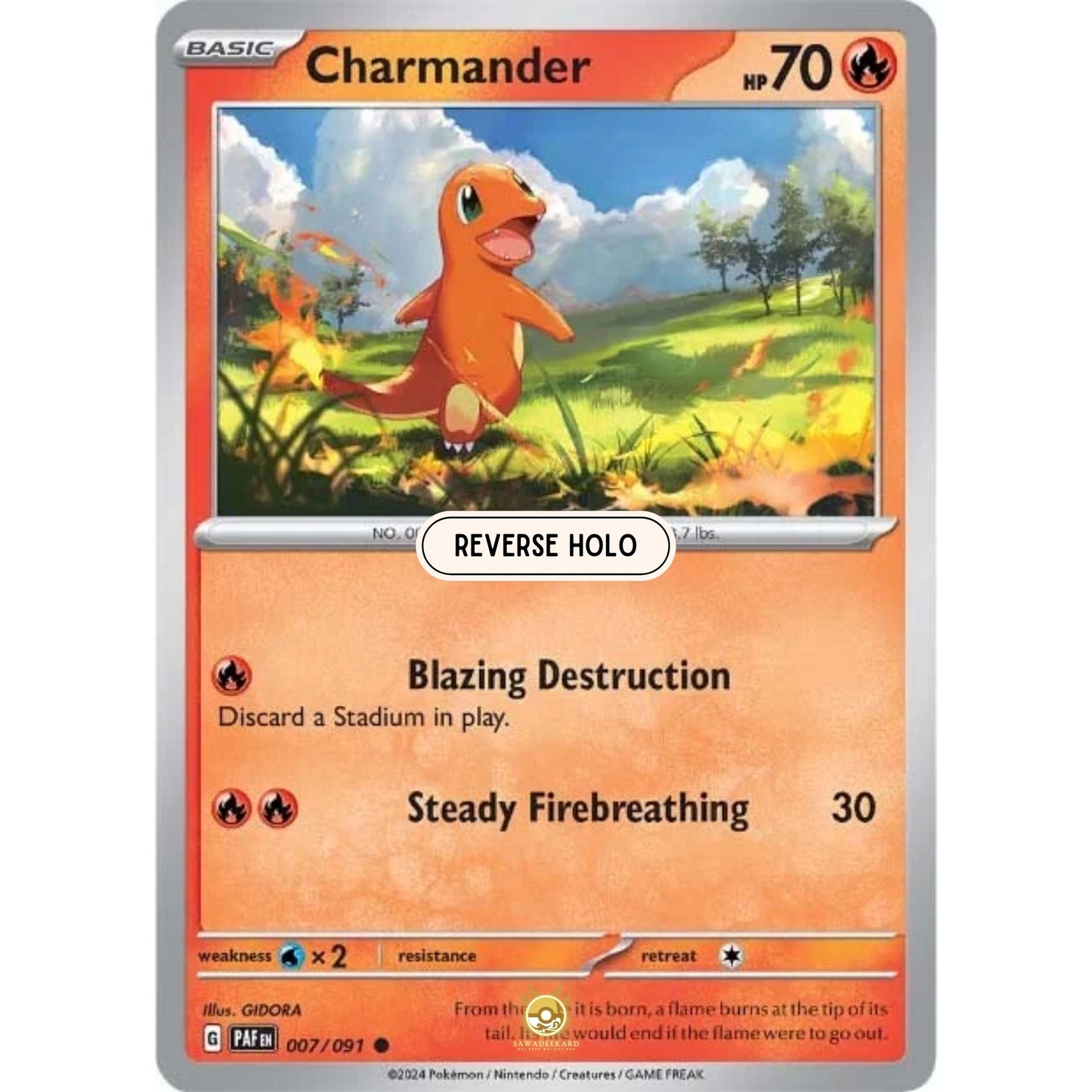 [ENG]	Pokemon	SV4.5	Paldean Fates:	007/091	Charmander	[Fire]	[C - Common]	(Reverse Holo)