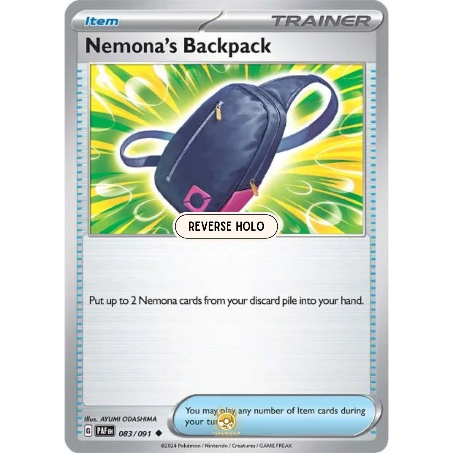 [ENG]	Pokemon	SV4.5	Paldean Fates:	083/091	Nemona's Backpack	[Item]	[U - Uncommon]	(Reverse Holo)