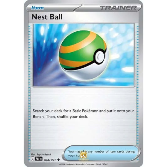 [ENG]	Pokemon	SV4.5	Paldean Fates:	084/091	Nest Ball	[Item]	[U - Uncommon]	(Non-Foil)