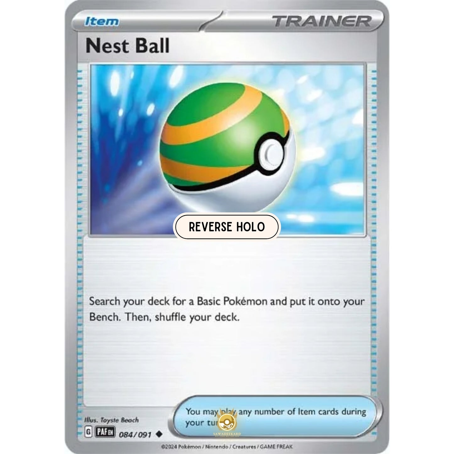 [ENG]	Pokemon	SV4.5	Paldean Fates:	084/091	Nest Ball	[Item]	[U - Uncommon]	(Reverse Holo)