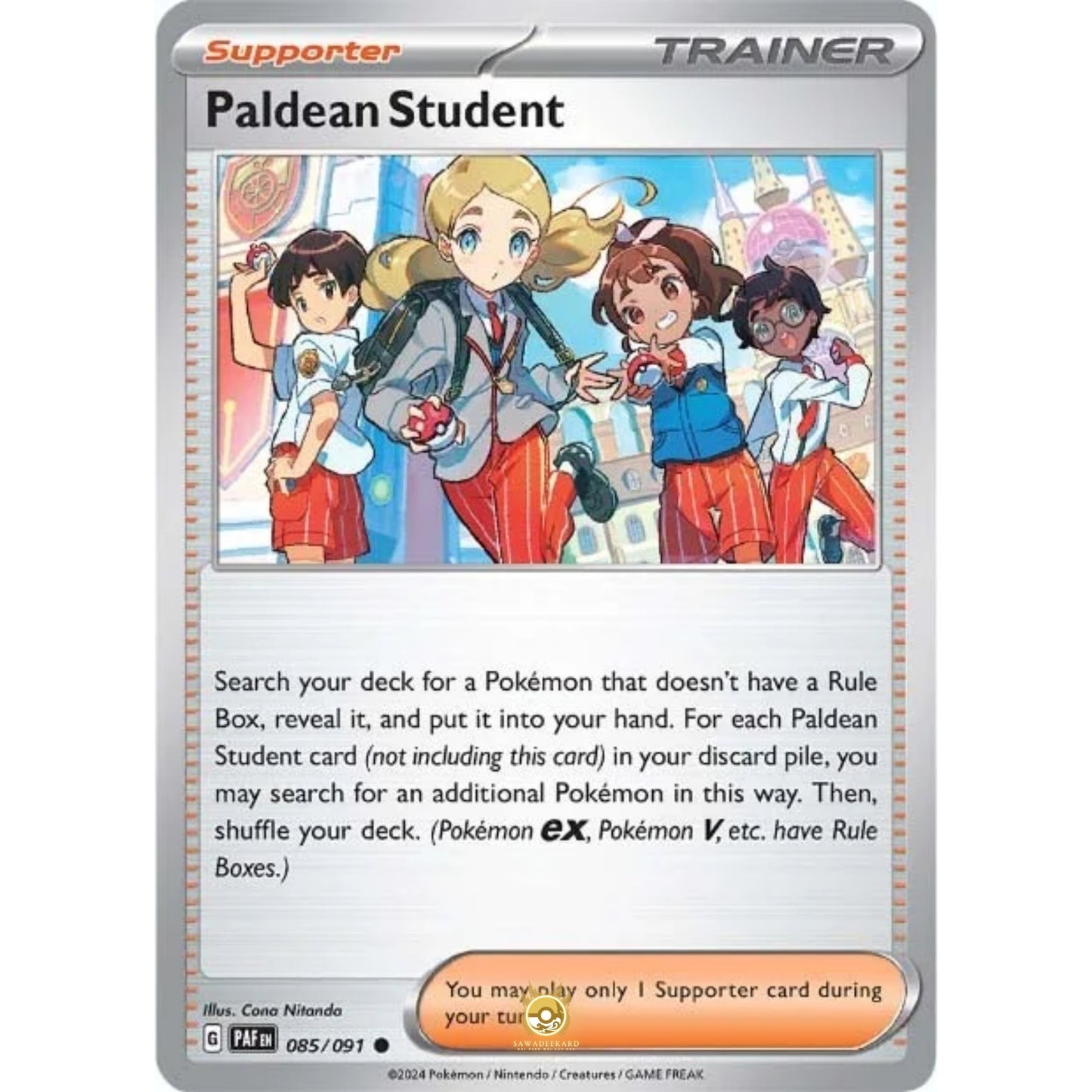 [ENG]	Pokemon	SV4.5	Paldean Fates:	085/091	Paldean Student	[Supporter]	[C - Common]	(Non-Foil)