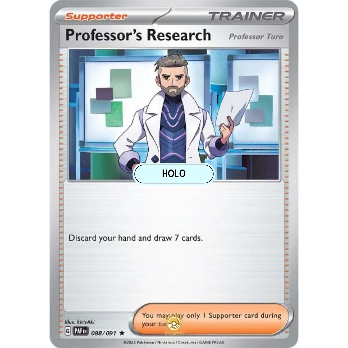 [ENG]	Pokemon	SV4.5	Paldean Fates:	088/091	Professor's Research Professor Turo	[Supporter]	[R - Rare]	(Foil)