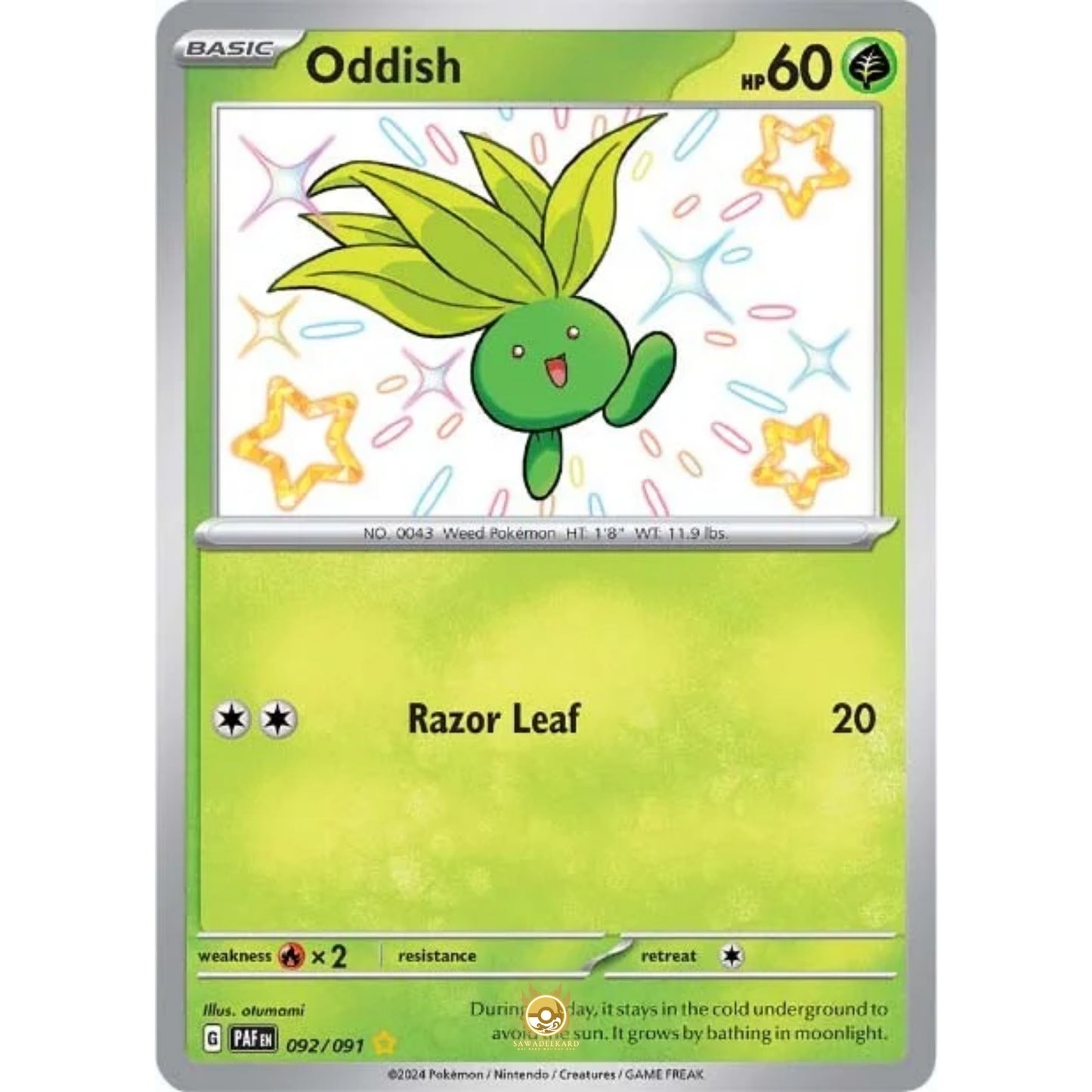 [ENG]	Pokemon	SV4.5	Paldean Fates:	092/091	Oddish	[Grass]	[SR - Shiny Rare]	(Foil)