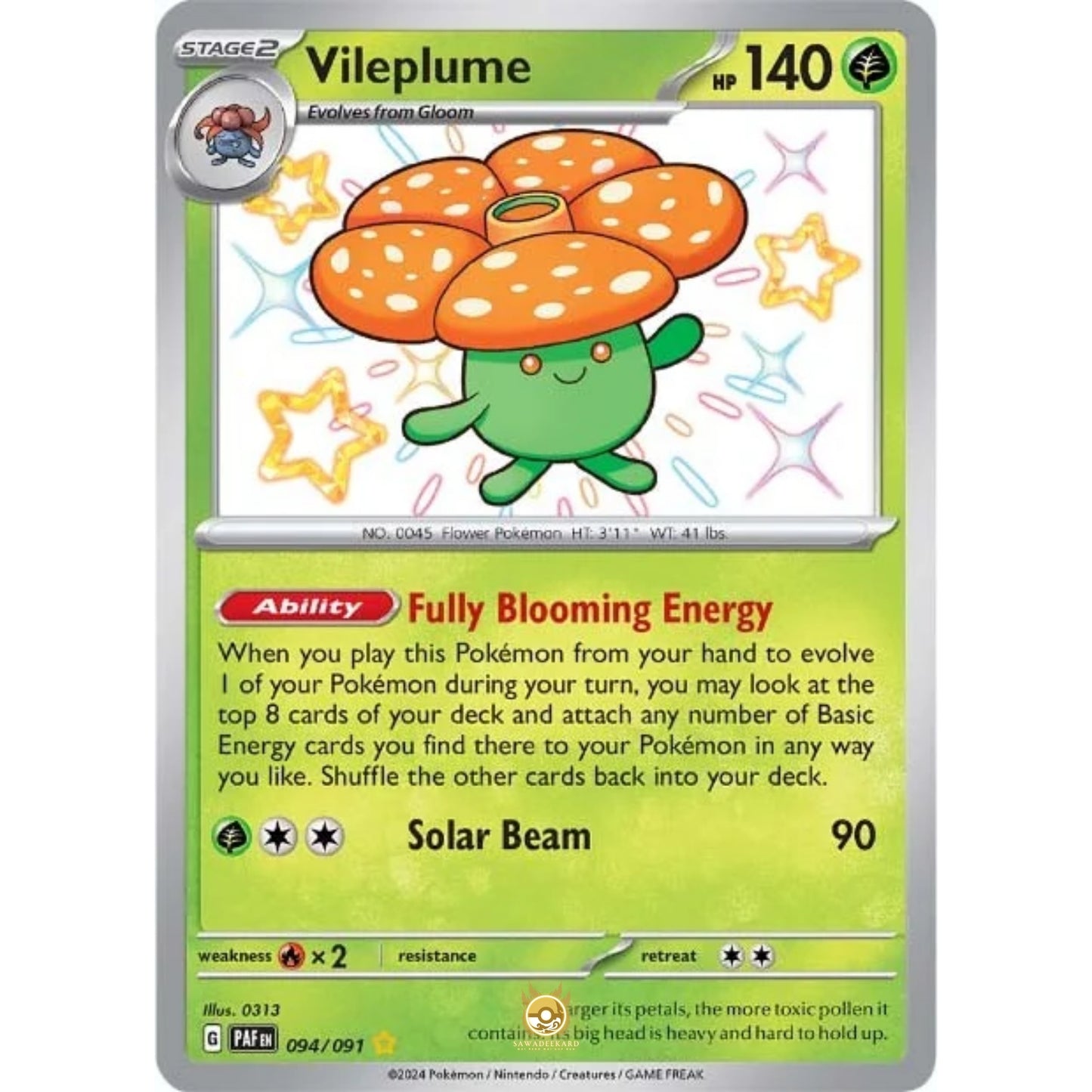 [ENG]	Pokemon	SV4.5	Paldean Fates:	094/091	Vileplume	[Grass]	[SR - Shiny Rare]	(Foil)