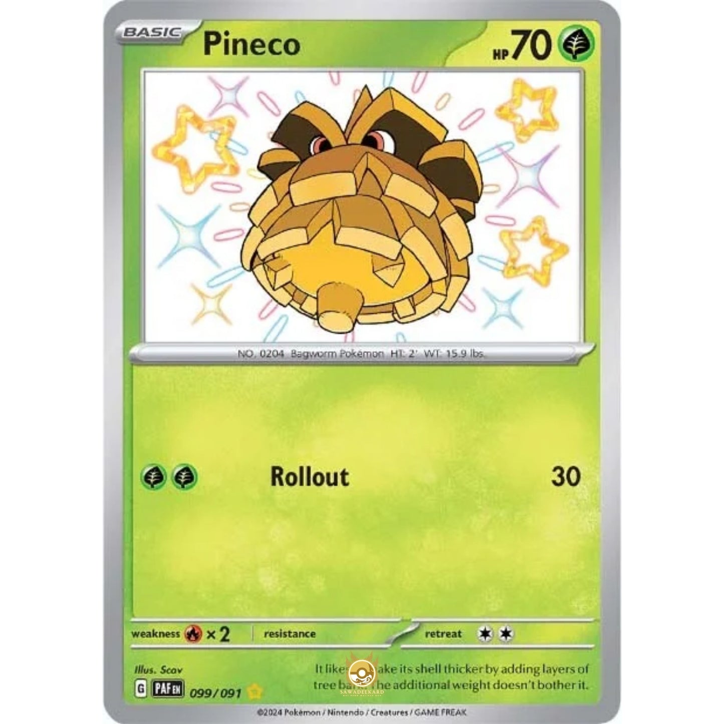 [ENG]	Pokemon	SV4.5	Paldean Fates:	099/091	Pineco	[Grass]	[SR - Shiny Rare]	(Foil)