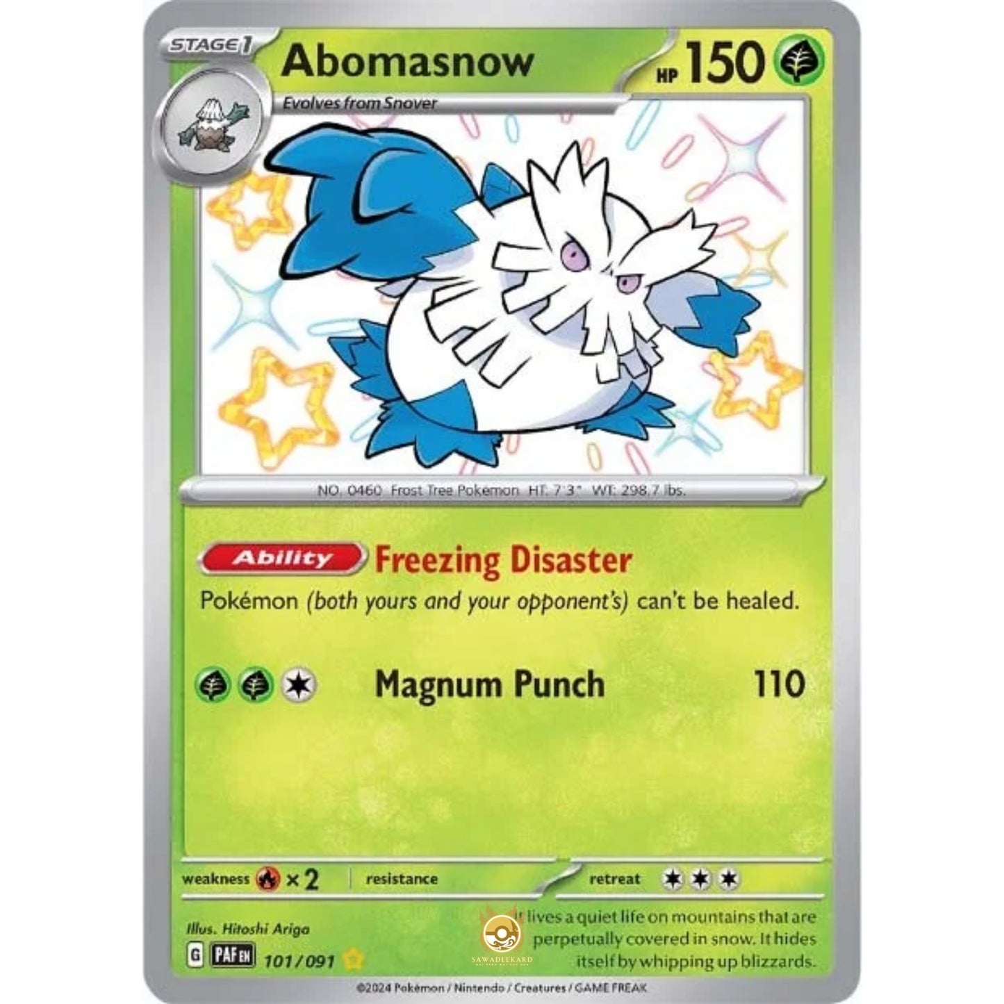 [ENG]	Pokemon	SV4.5	Paldean Fates:	101/091	Abomasnow	[Grass]	[SR - Shiny Rare]	(Foil)