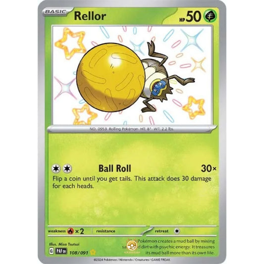 [ENG]	Pokemon	SV4.5	Paldean Fates:	108/091	Rellor	[Grass]	[SR - Shiny Rare]	(Foil)